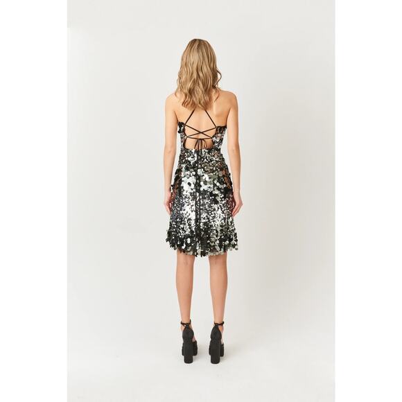 AMYLYNN Silver Austin Sequin Halter-Neck Midi Dress SIZE MEDIUM - Picture 4 of 11